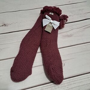 UGG Burgundy Knit Socks with Bow